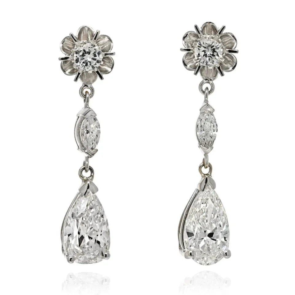 14K White Gold 4.42 Carat Diamond Drop Pear Cut Earrings - The Back Vault
