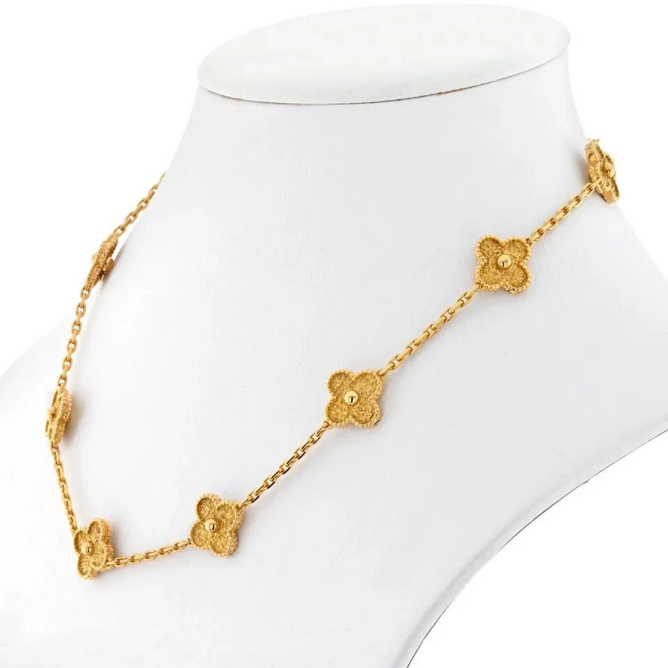 Van Cleef & Arpels 18K Yellow Gold 10 Motif Vintage Alhambra Necklace - The Back Vault
