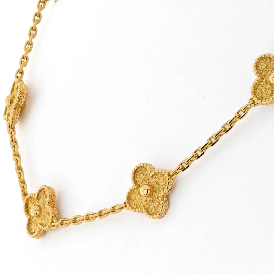 Van Cleef & Arpels 18K Yellow Gold 10 Motif Vintage Alhambra Necklace - The Back Vault