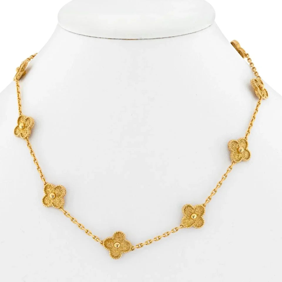 Van Cleef & Arpels 18K Yellow Gold 10 Motif Vintage Alhambra Necklace - The Back Vault