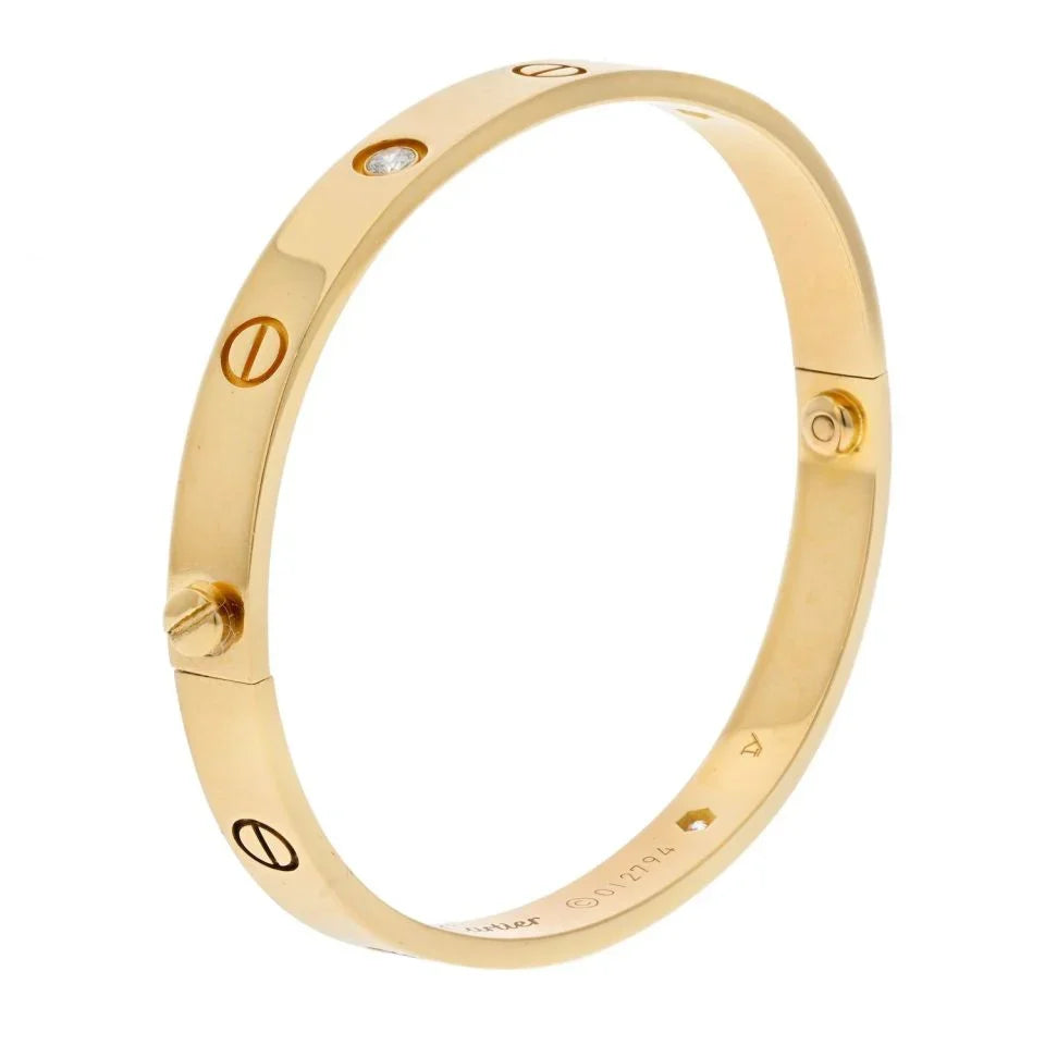 Cartier Love 18K Yellow Gold 4 Diamonds Size 18 Love Bangle Bracelet - The Back Vault