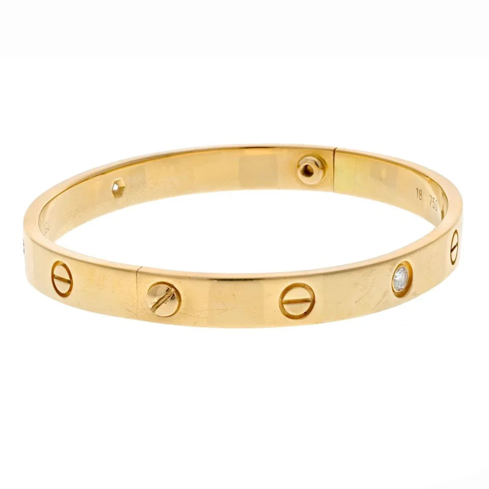Cartier Love 18K Yellow Gold 4 Diamonds Size 18 Love Bangle Bracelet - The Back Vault
