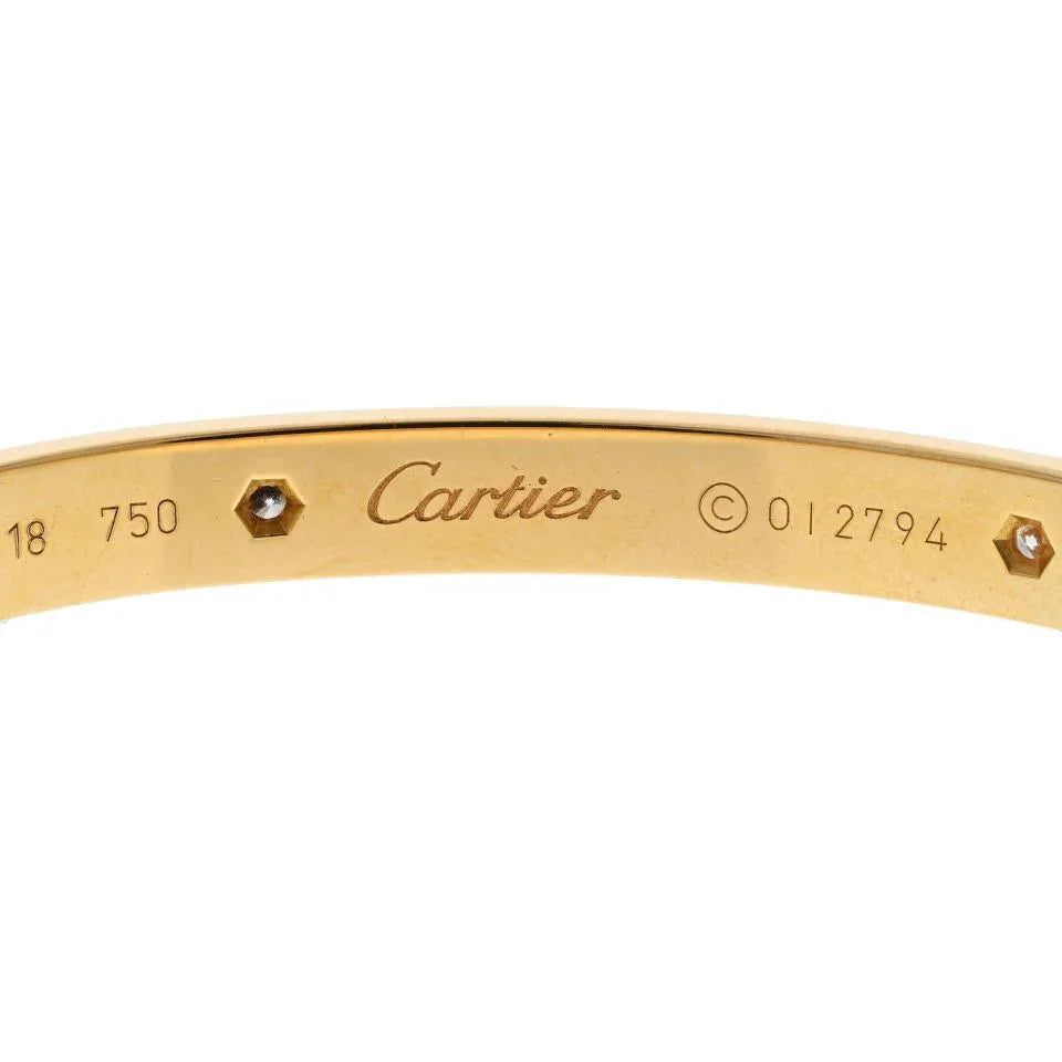 Cartier Love 18K Yellow Gold 4 Diamonds Size 18 Love Bangle Bracelet - The Back Vault