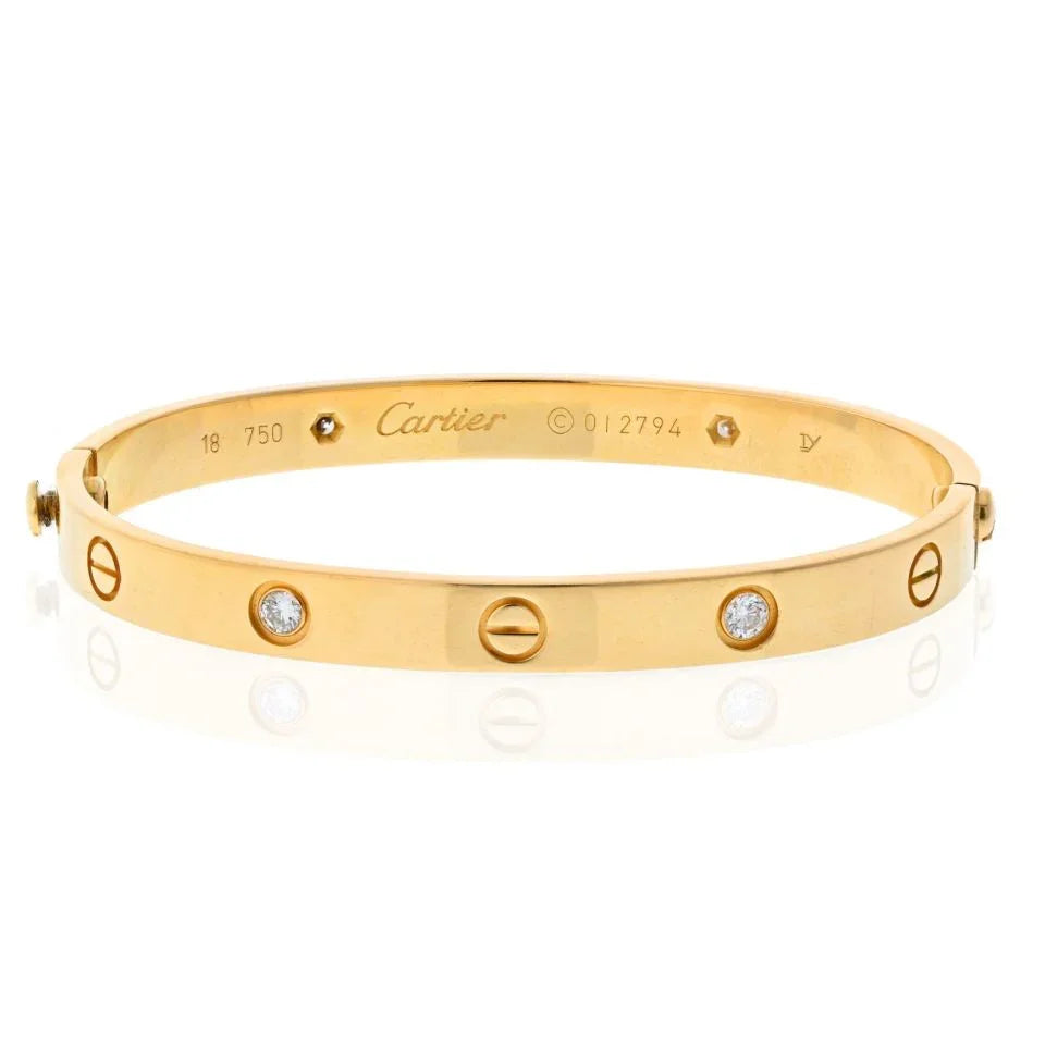Cartier Love 18K Yellow Gold 4 Diamonds Size 18 Love Bangle Bracelet - The Back Vault