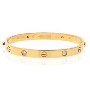 Cartier Love 18K Yellow Gold 4 Diamonds Size 18 Love Bangle Bracelet