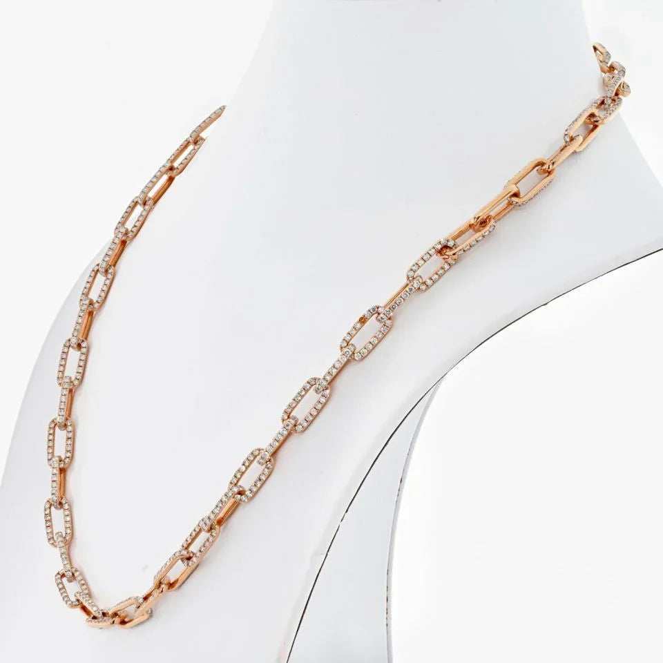 18K Rose Gold 21 Carat Diamond Link Chain Necklace - The Back Vault