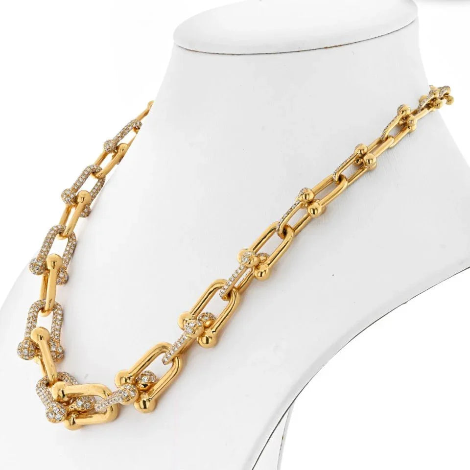 18K Yellow Gold 20 Carat Graduated Tool Links Diamond Necklace - The Back Vault