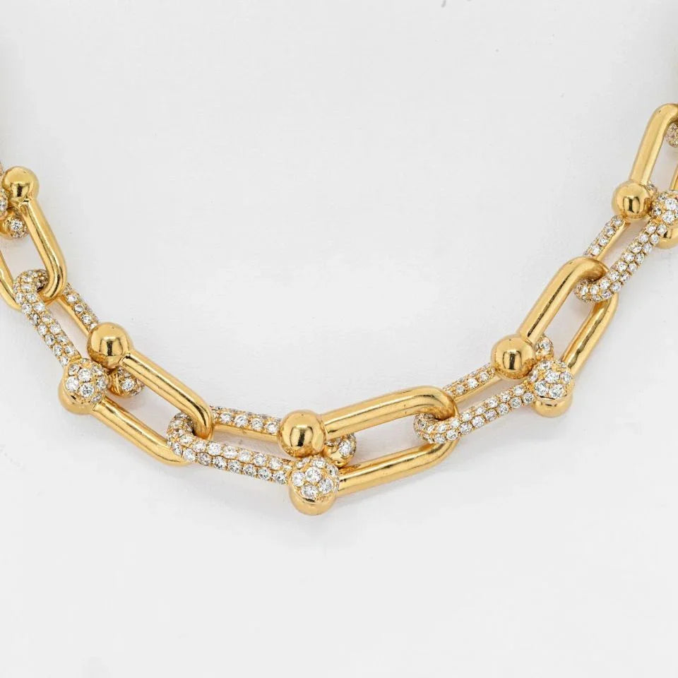 18K Yellow Gold 20 Carat Graduated Tool Links Diamond Necklace - The Back Vault
