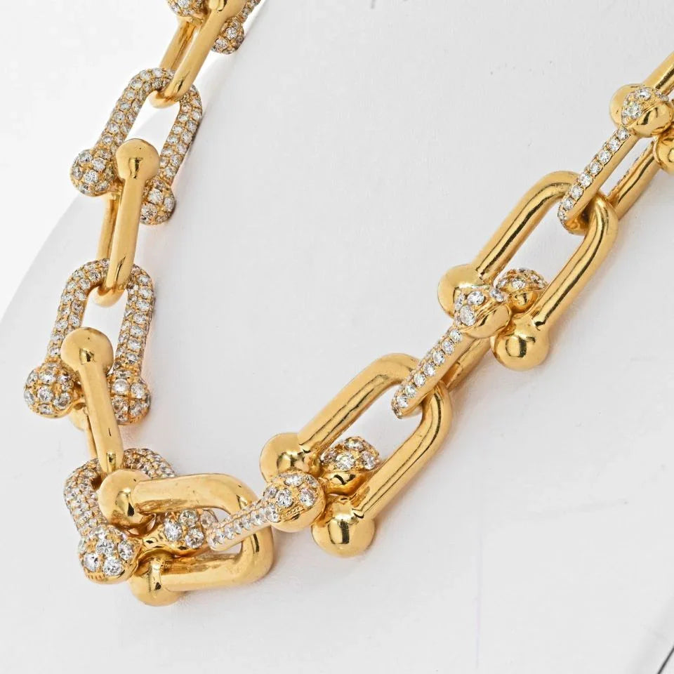 18K Yellow Gold 20 Carat Graduated Tool Links Diamond Necklace - The Back Vault