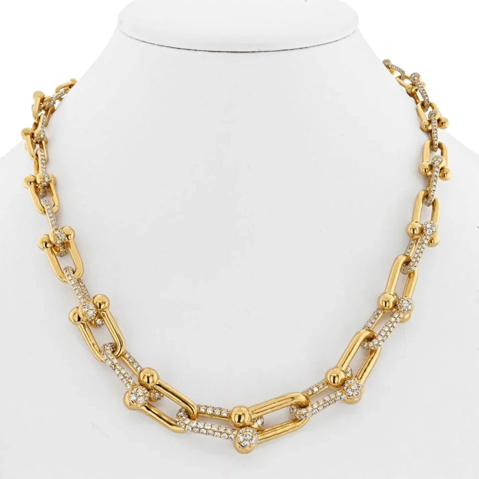 18K Yellow Gold 20 Carat Graduated Tool Links Diamond Necklace - The Back Vault