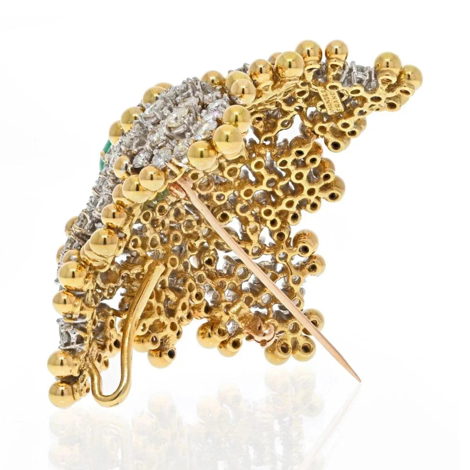 Wander France 18K Yellow Gold Diamond And Cabochon Emerald Estate Brooch - The Back Vault