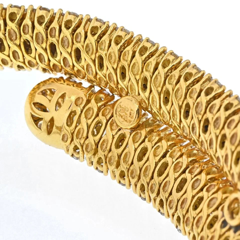 18K Yellow Gold 45 Carat Pave Set Round Diamond Multi-Row Collar Necklace - The Back Vault