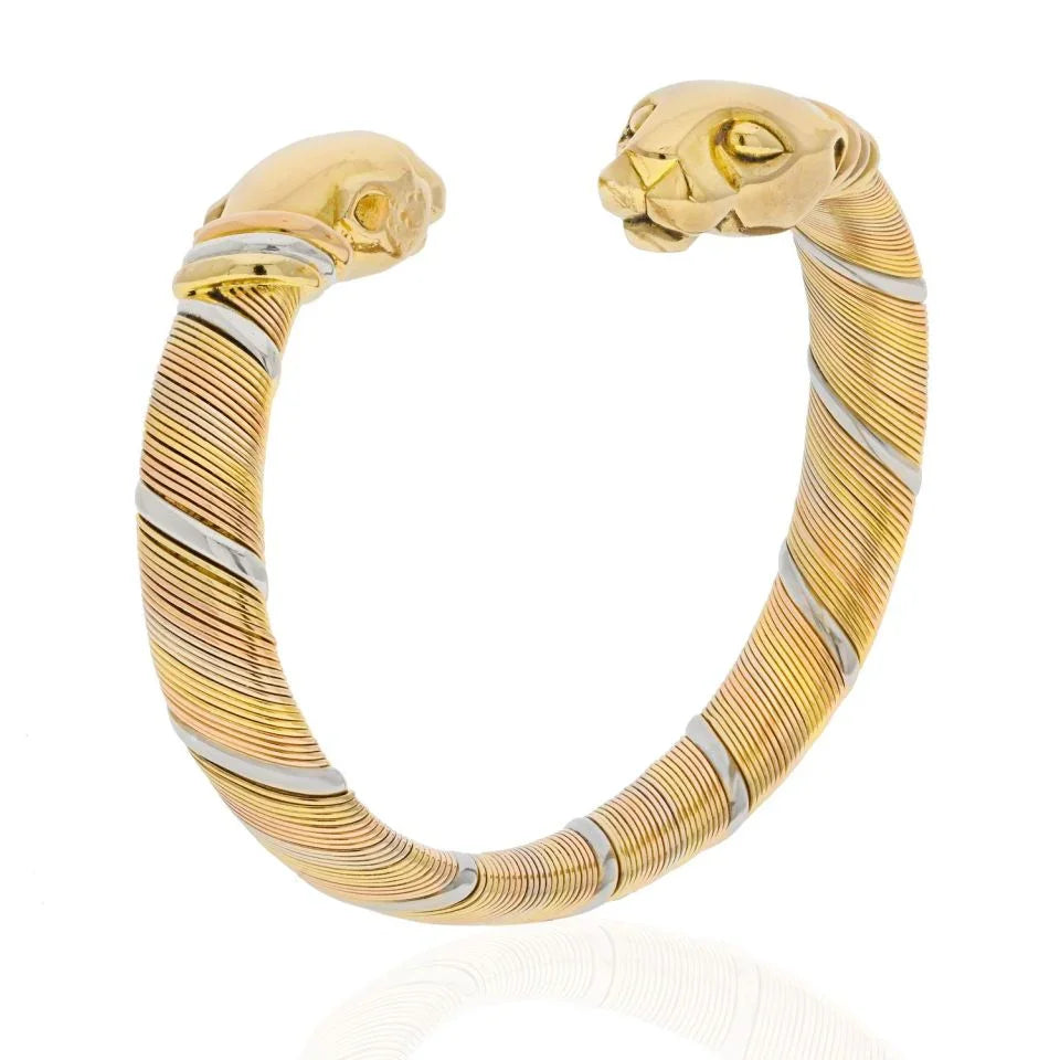 Cartier 18K Tri Color Double Cougar Vintage Panthere Cuff Bracelet - The Back Vault