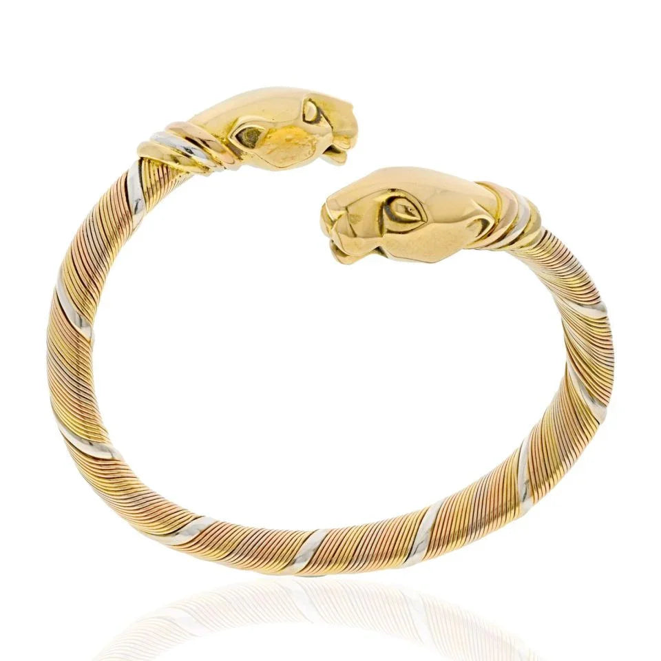 Cartier 18K Tri Color Double Cougar Vintage Panthere Cuff Bracelet - The Back Vault