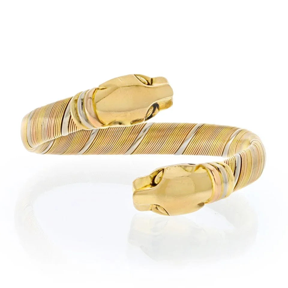 Cartier 18K Tri Color Double Cougar Vintage Panthere Cuff Bracelet - The Back Vault
