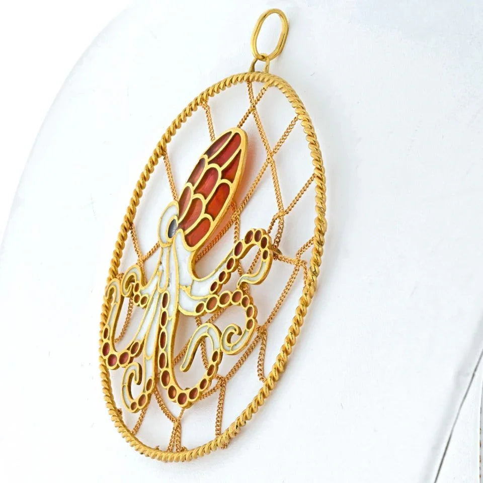 18K Yellow Gold Octopus in a Web Pendant - The Back Vault