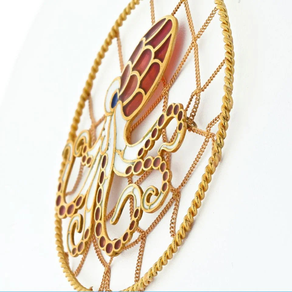 18K Yellow Gold Octopus in a Web Pendant - The Back Vault