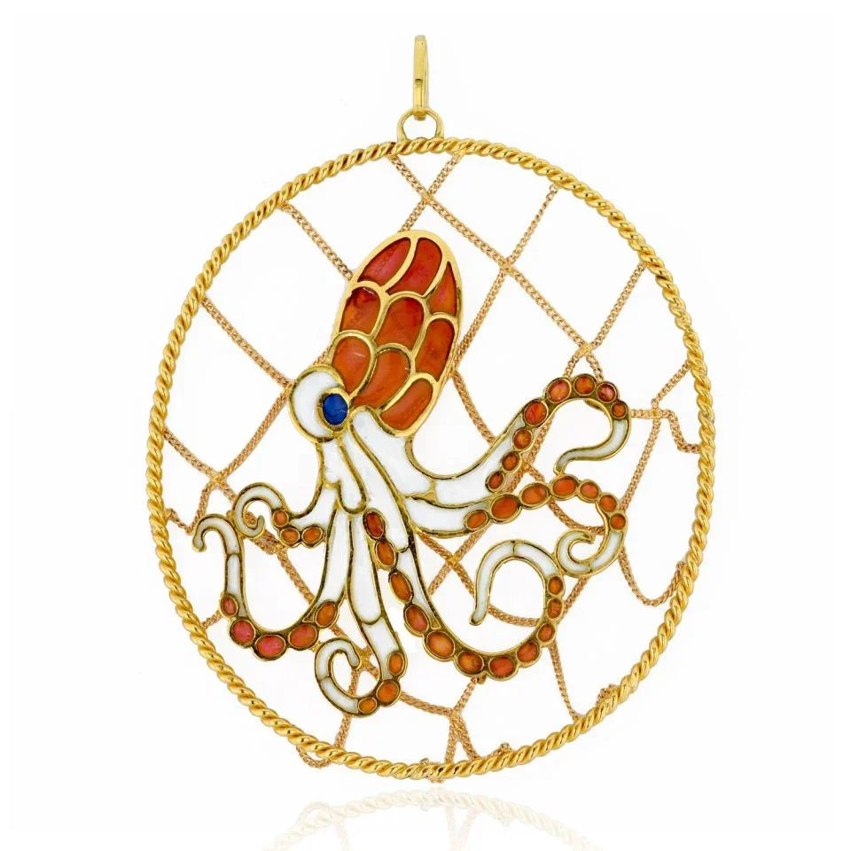 18K Yellow Gold Octopus in a Web Pendant - The Back Vault