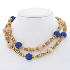 Tiffany & Co. Schlumberger 18K Yellow Gold Lapis, Coral And Diamond Long Chain Necklace - The Back Vault