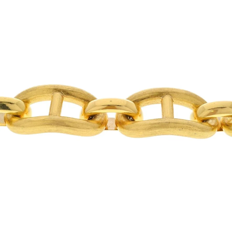 18K Yellow Gold Oversized Mariner Puffed Satin Finish Link Bracelet - The Back Vault