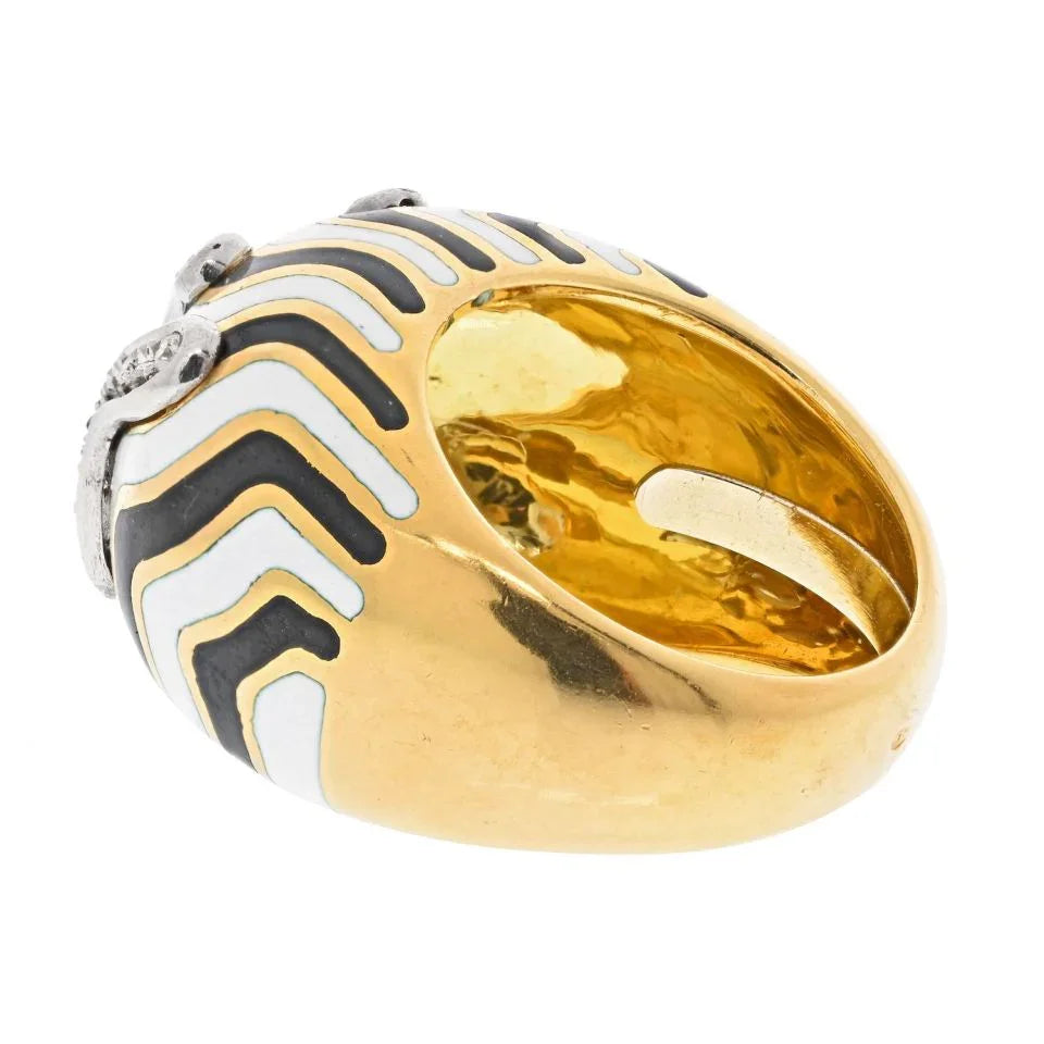 David Webb Platinum & 18K Yellow Gold Zebra Diamond Bombe Ring - The Back Vault