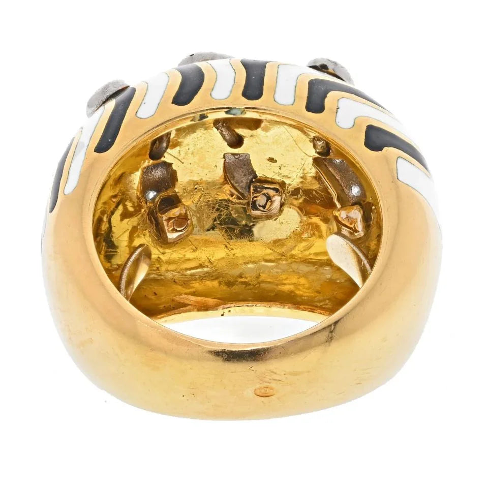 David Webb Platinum & 18K Yellow Gold Zebra Diamond Bombe Ring - The Back Vault