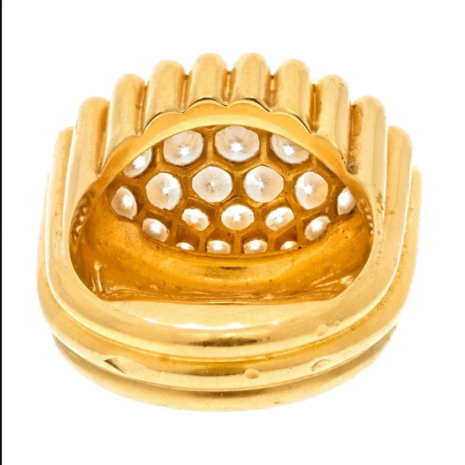 Van Cleef & Arpels 18K Yellow Gold Perlee Pave Diamond Ring - The Back Vault