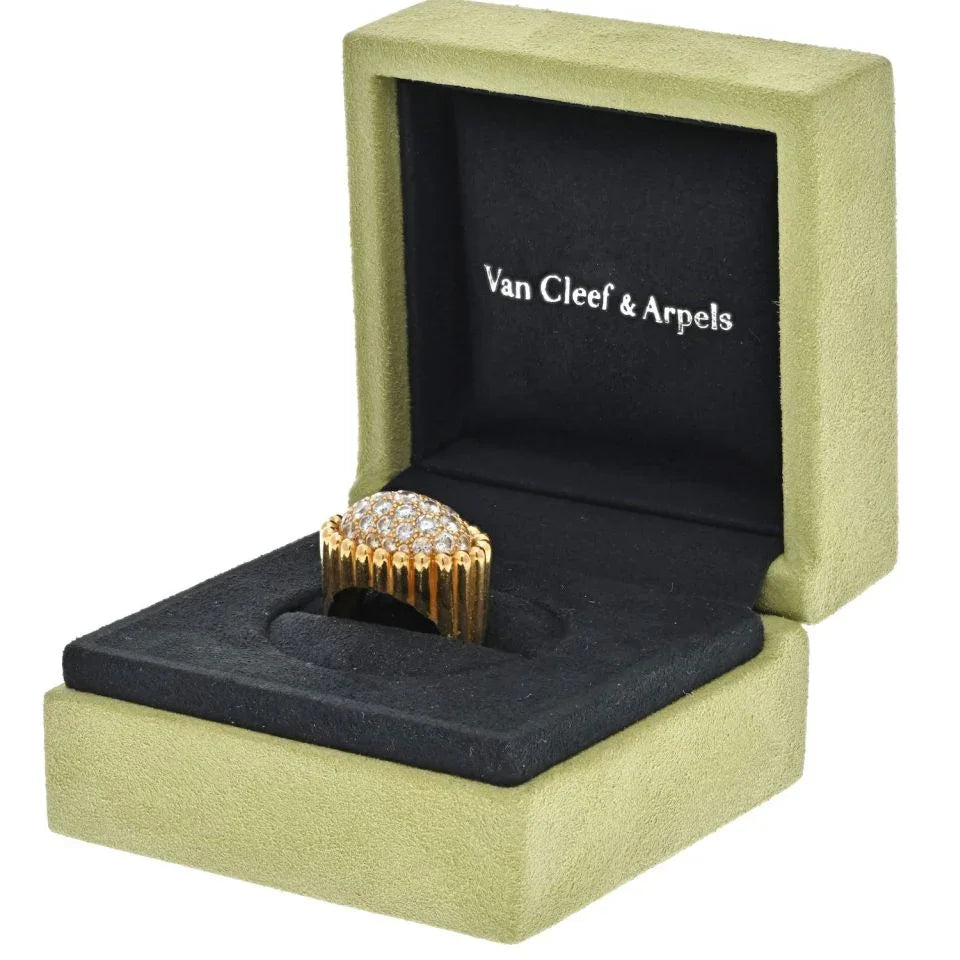 Van Cleef & Arpels 18K Yellow Gold Perlee Pave Diamond Ring - The Back Vault