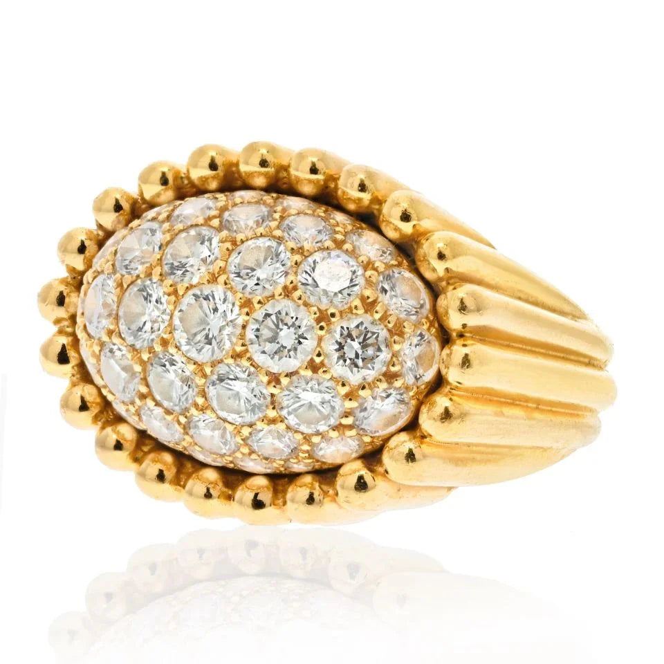 Van Cleef & Arpels 18K Yellow Gold Perlee Pave Diamond Ring - The Back Vault