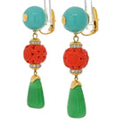 David Webb Platinum & 18K Yellow Gold Chinoiserie, Coral And Turquoise Earrings - The Back Vault