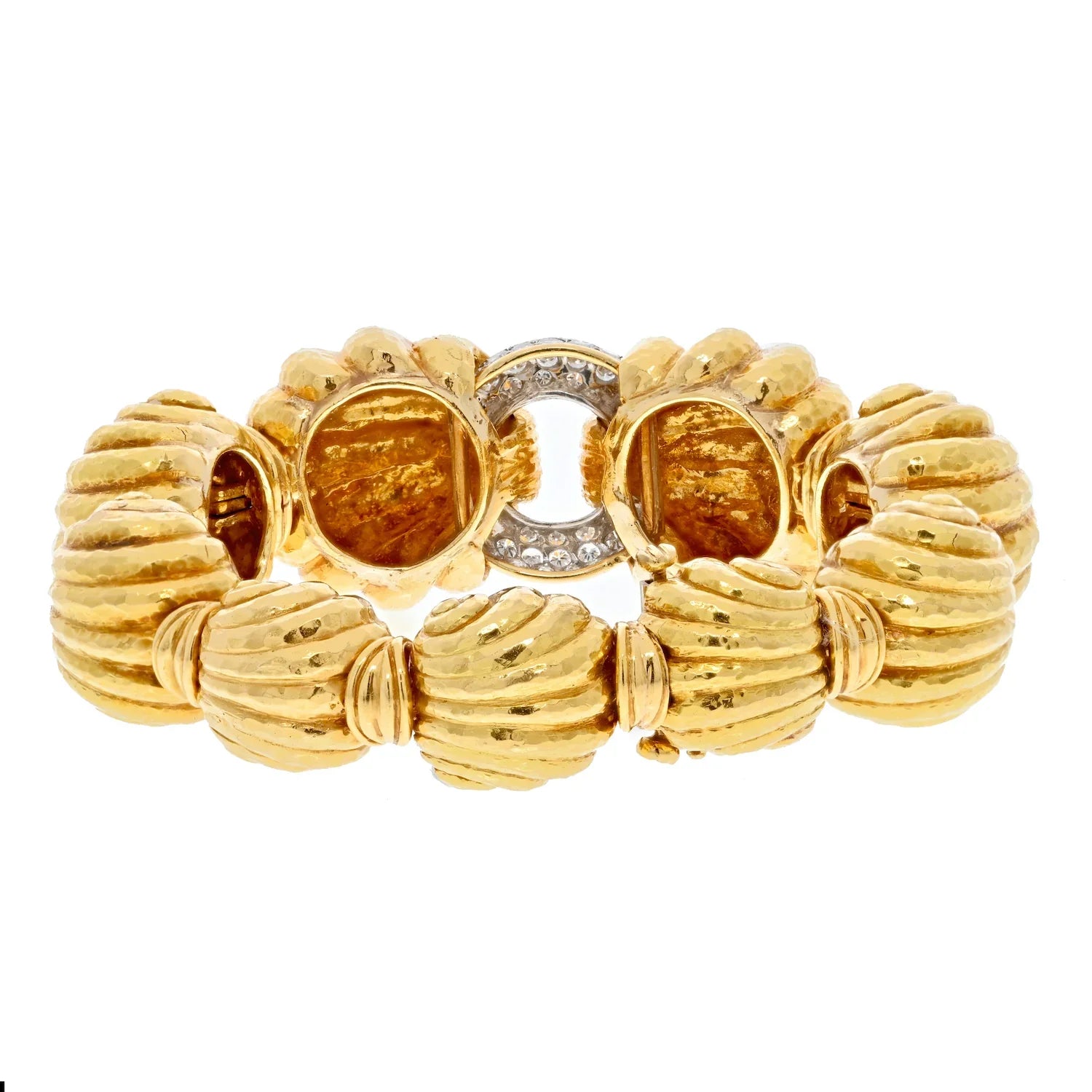 David Webb Platinum & 18K Yellow Gold Escargot Fluted Round Gold Link Bracelet - The Back Vault