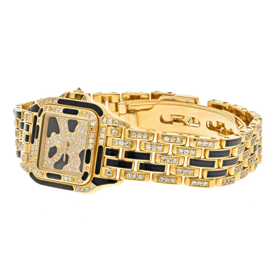Cartier 18K Yellow Gold Panthere Maillon Black Lacquer Diamond Women Watch - The Back Vault
