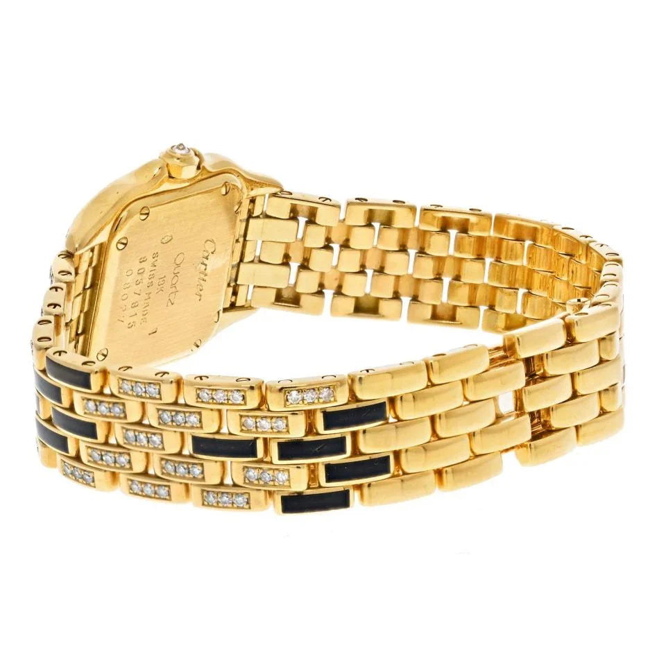 Cartier 18K Yellow Gold Panthere Maillon Black Lacquer Diamond Women Watch - The Back Vault