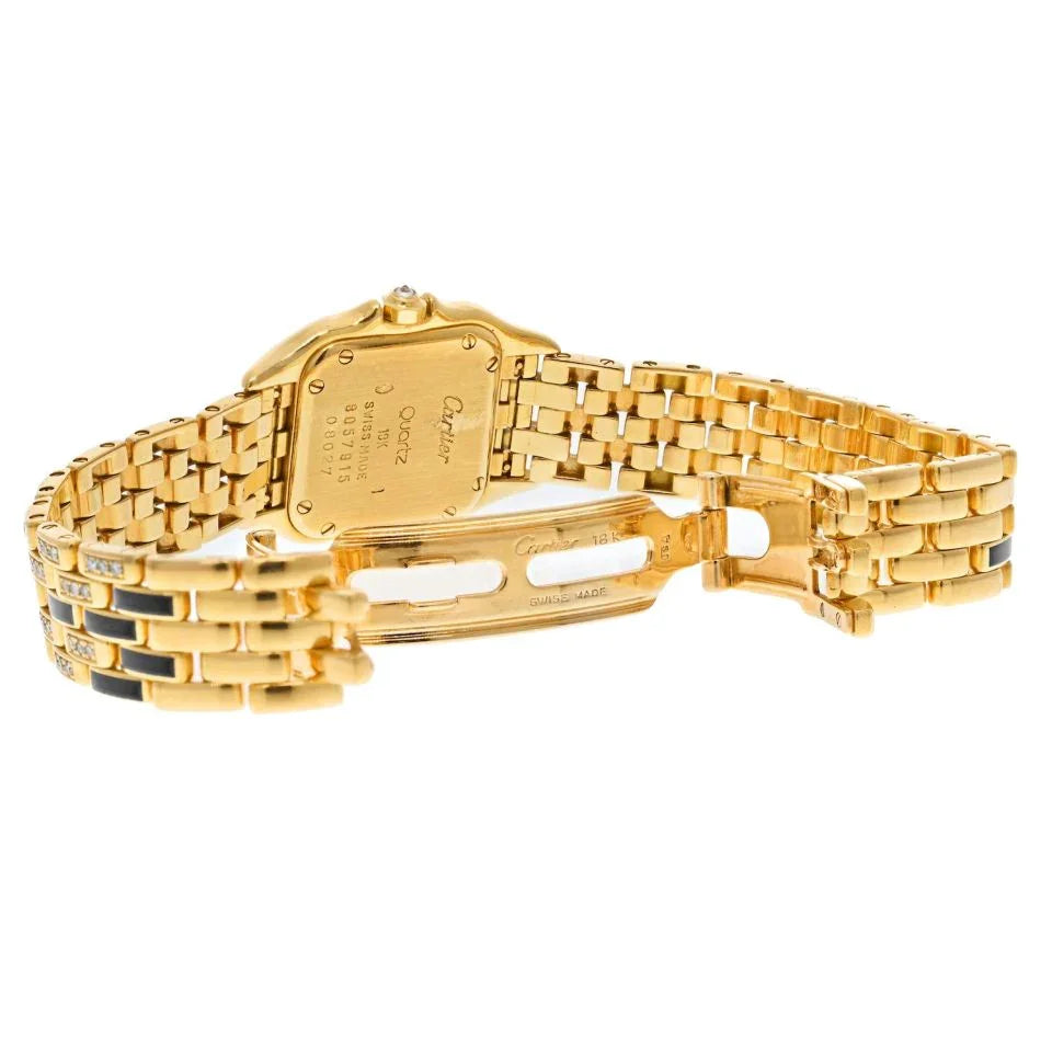 Cartier 18K Yellow Gold Panthere Maillon Black Lacquer Diamond Women Watch - The Back Vault