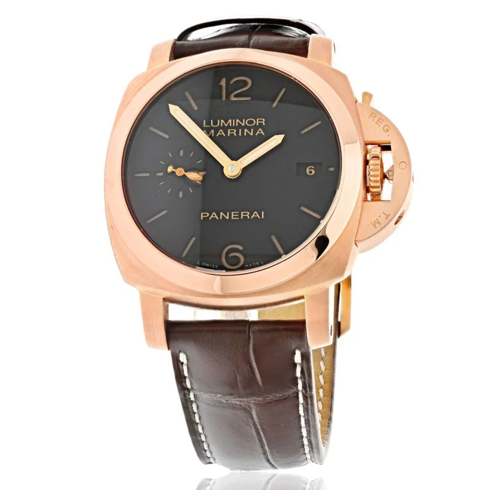 Panerai 18K Rose Gold Luminor Marina 42mm PAM 393 Mens Watch - The Back Vault