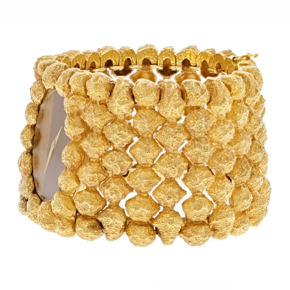 Piaget 18K Yellow Gold 1970's Nugget Oval Tiger Eye Dial Watch - The Back Vault