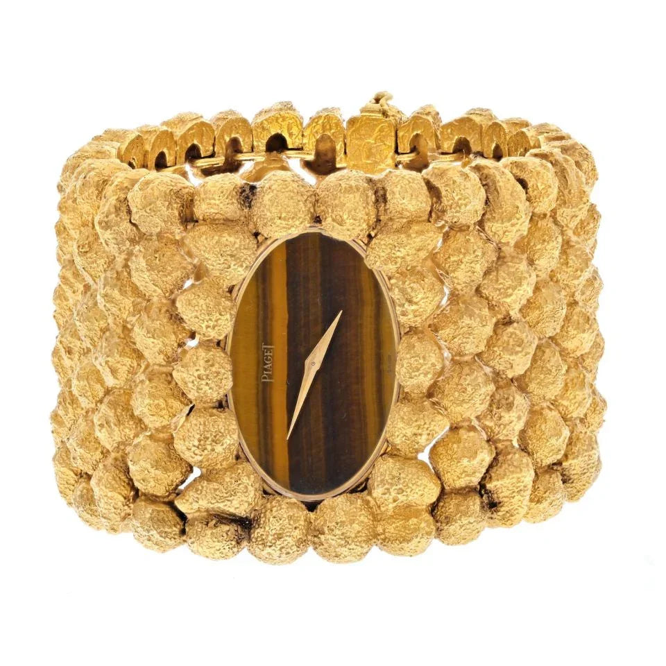 Piaget 18K Yellow Gold 1970's Nugget Oval Tiger Eye Dial Watch - The Back Vault