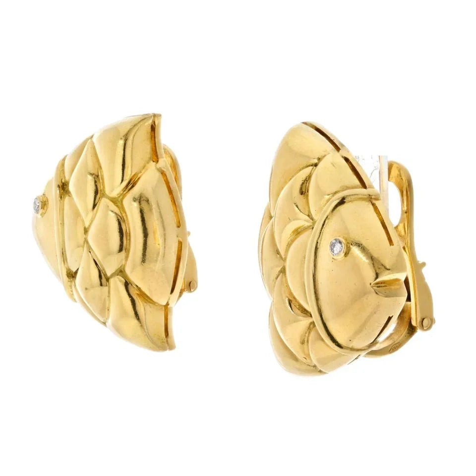 Bvlgari 18K Yellow Gold Fishes Clip On Earrings - The Back Vault