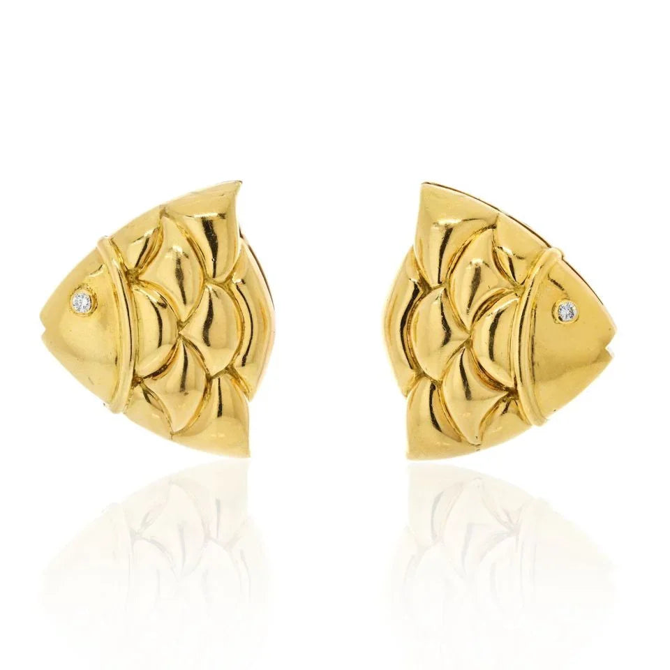 Bvlgari 18K Yellow Gold Fishes Clip On Earrings - The Back Vault