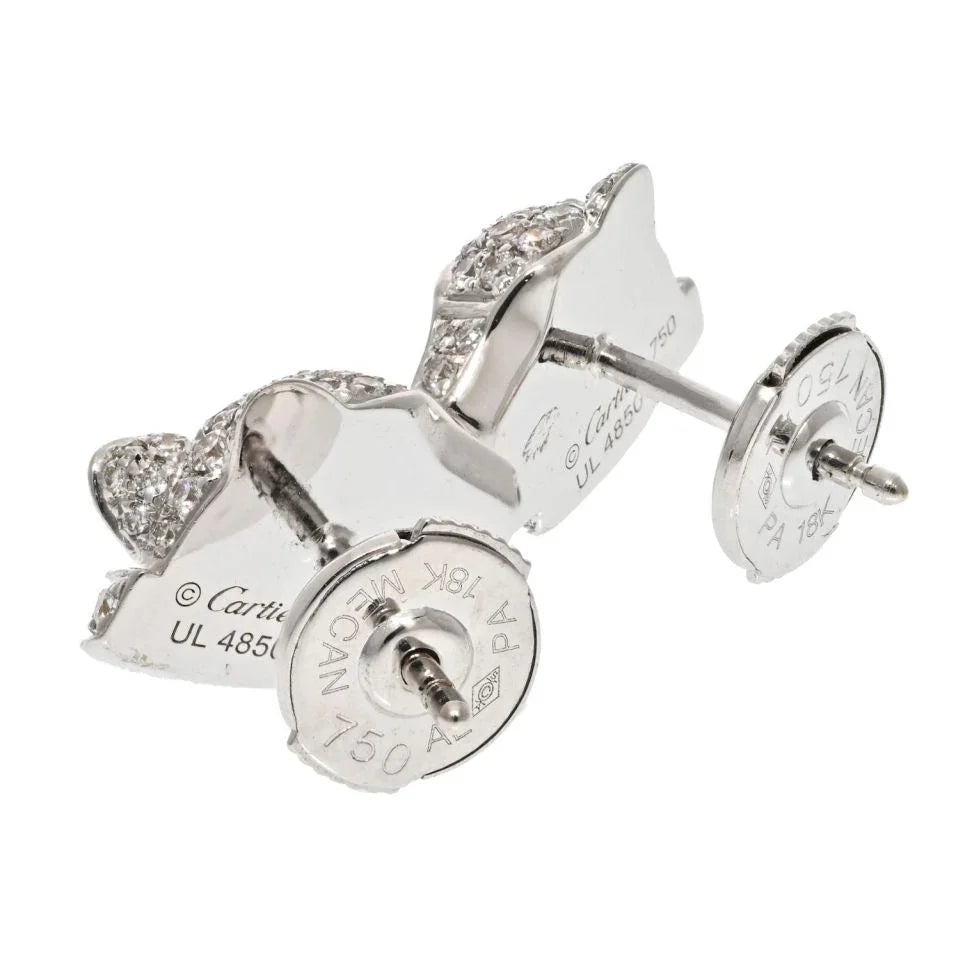 Cartier 18K White Gold Diamond Panthere Heads Stud Earrings - The Back Vault