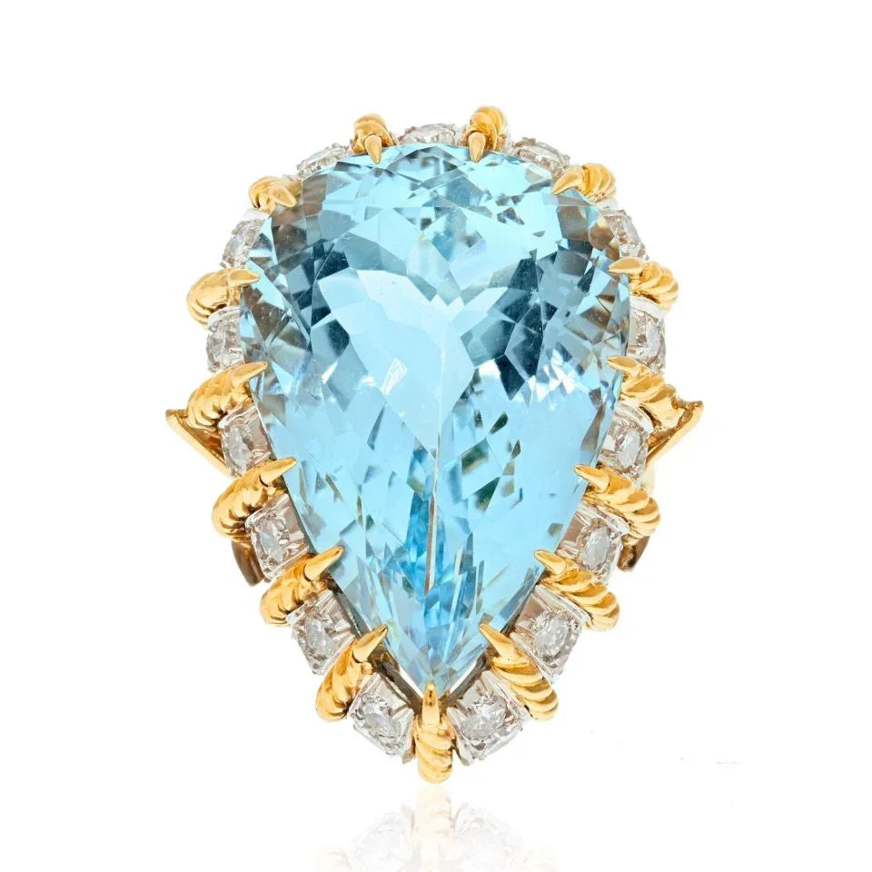 18K Yellow Gold 45 Carat Aquamarine And Diamond Ring - The Back Vault