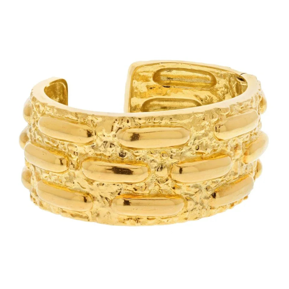 David Webb 18K Yellow Gold Textured Nugget Cuff Bangle Bracelet - The Back Vault