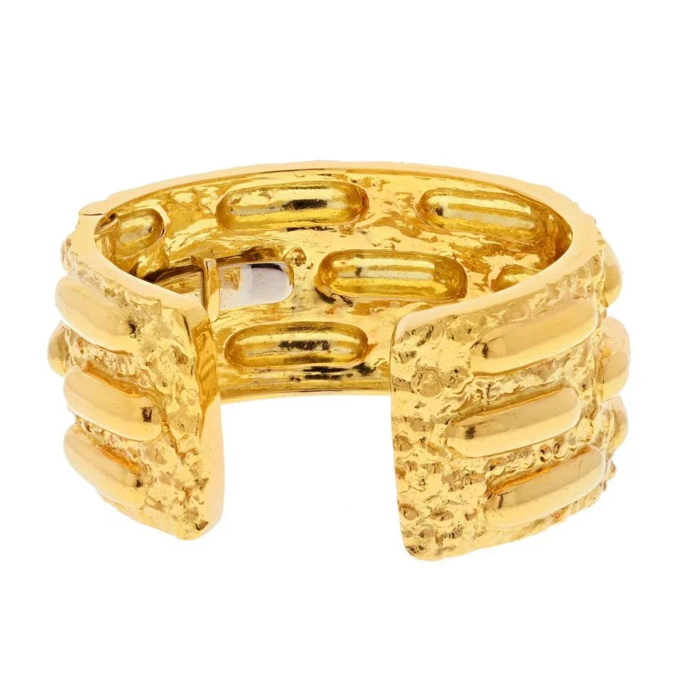 David Webb 18K Yellow Gold Textured Nugget Cuff Bangle Bracelet - The Back Vault