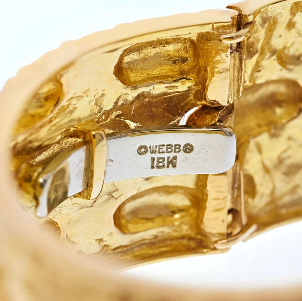 David Webb 18K Yellow Gold Textured Nugget Cuff Bangle Bracelet - The Back Vault