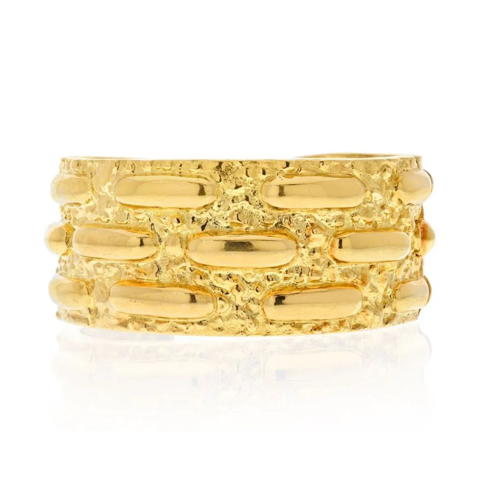 David Webb 18K Yellow Gold Textured Nugget Cuff Bangle Bracelet - The Back Vault