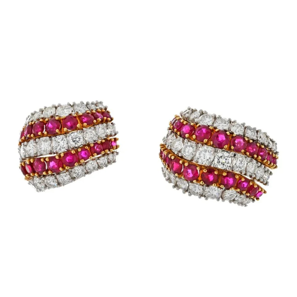 Platinum & 18K Yellow Gold 10 Carat Diamond And Ruby Earrings - The Back Vault