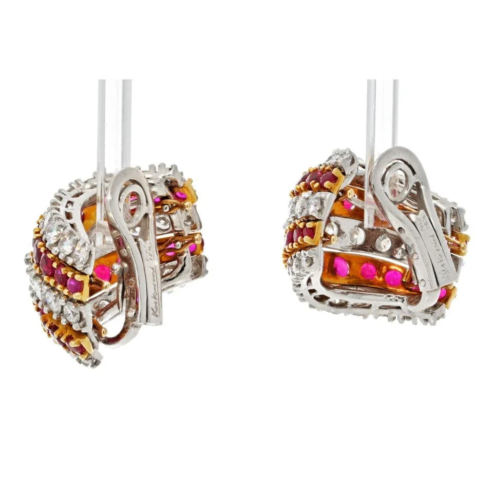 Platinum & 18K Yellow Gold 10 Carat Diamond And Ruby Earrings - The Back Vault