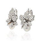 18K White Gold Diamond And Pearl Flower Cluster Earrings - The Back Vault