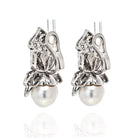 18K White Gold Diamond And Pearl Flower Cluster Earrings - The Back Vault