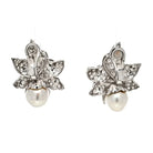 18K White Gold Diamond And Pearl Flower Cluster Earrings - The Back Vault